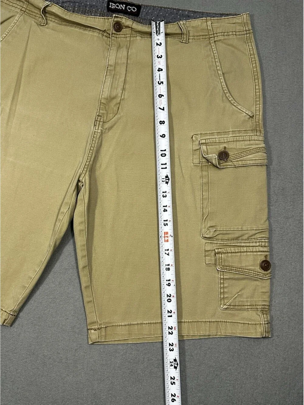 Iron Co Mens Cargo Casual Shorts Size 40 Khaki Beige Stretch Cotton Utilit